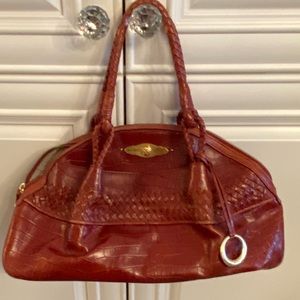 Elliott Lucca Cognac Coloured Satchel in Croc Embossed Leather Shoulder Bag